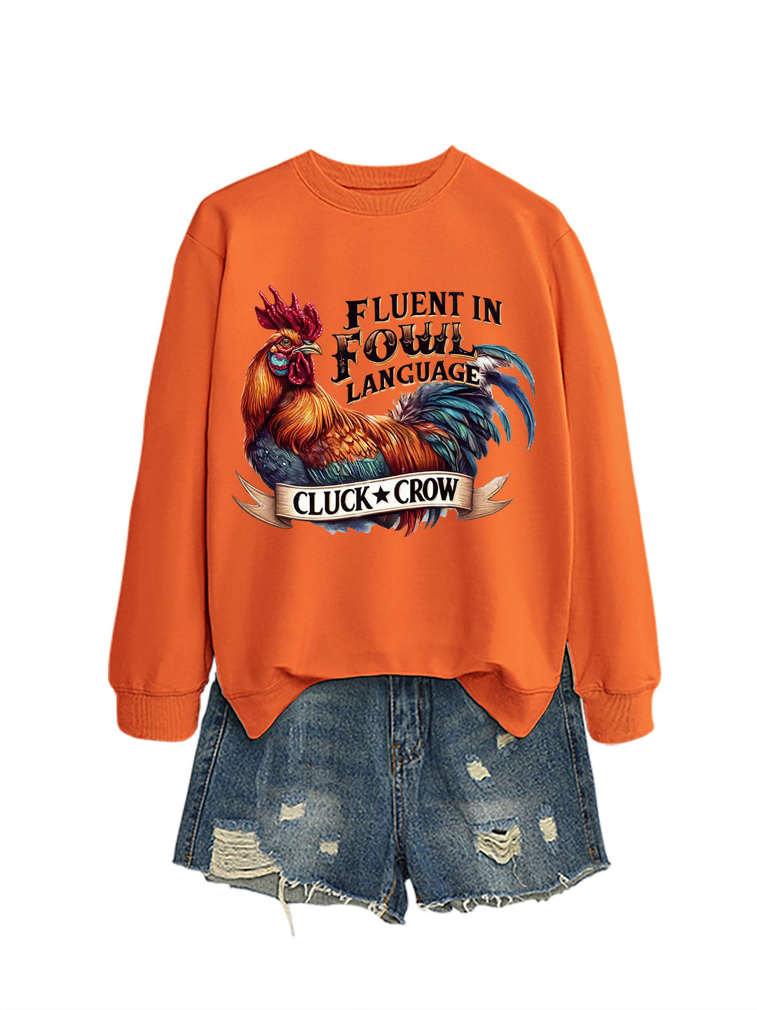 Kvinnors sweatshirts med humoristisk kycklingmotiv och komfortabel passform Mirla-Eva Jonsson