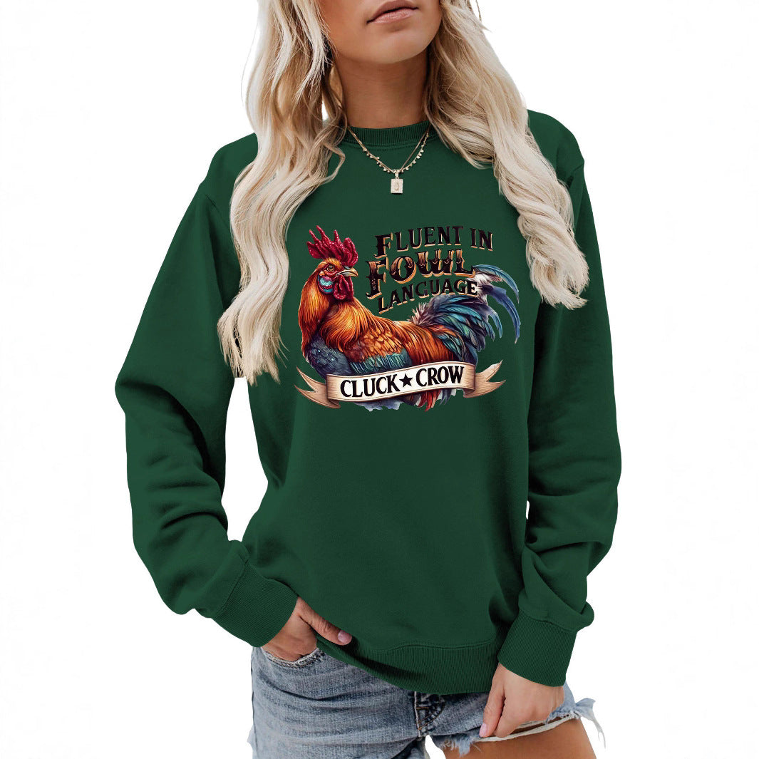 Kvinnors sweatshirts med humoristisk kycklingmotiv och komfortabel passform Mirla-Eva Jonsson
