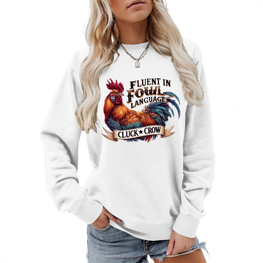 Kvinnors sweatshirts med humoristisk kycklingmotiv och komfortabel passform Mirla-Eva Jonsson