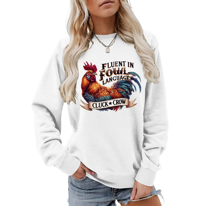 Kvinnors sweatshirts med humoristisk kycklingmotiv och komfortabel passform Mirla-Eva Jonsson