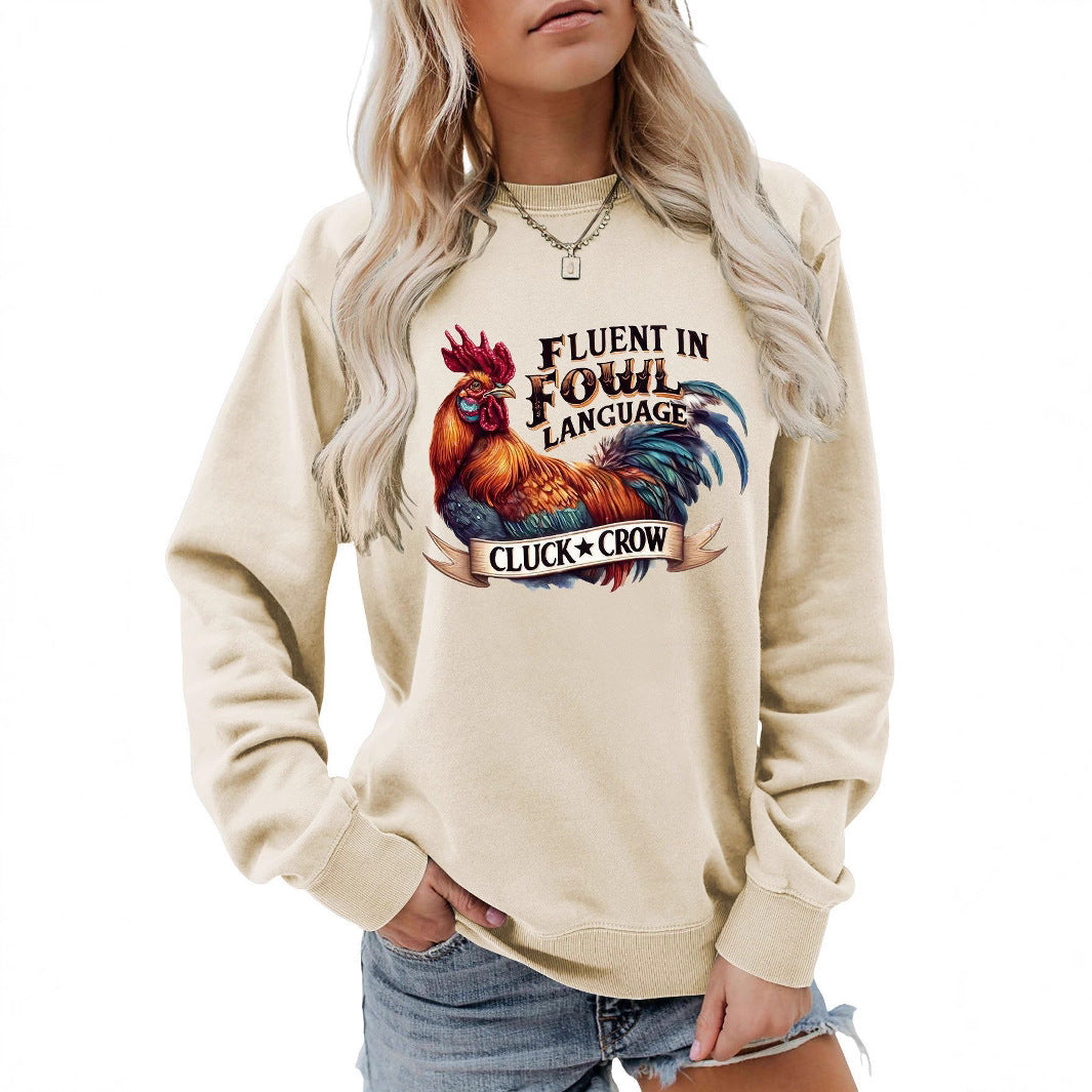 Kvinnors sweatshirts med humoristisk kycklingmotiv och komfortabel passform Mirla-Eva Jonsson