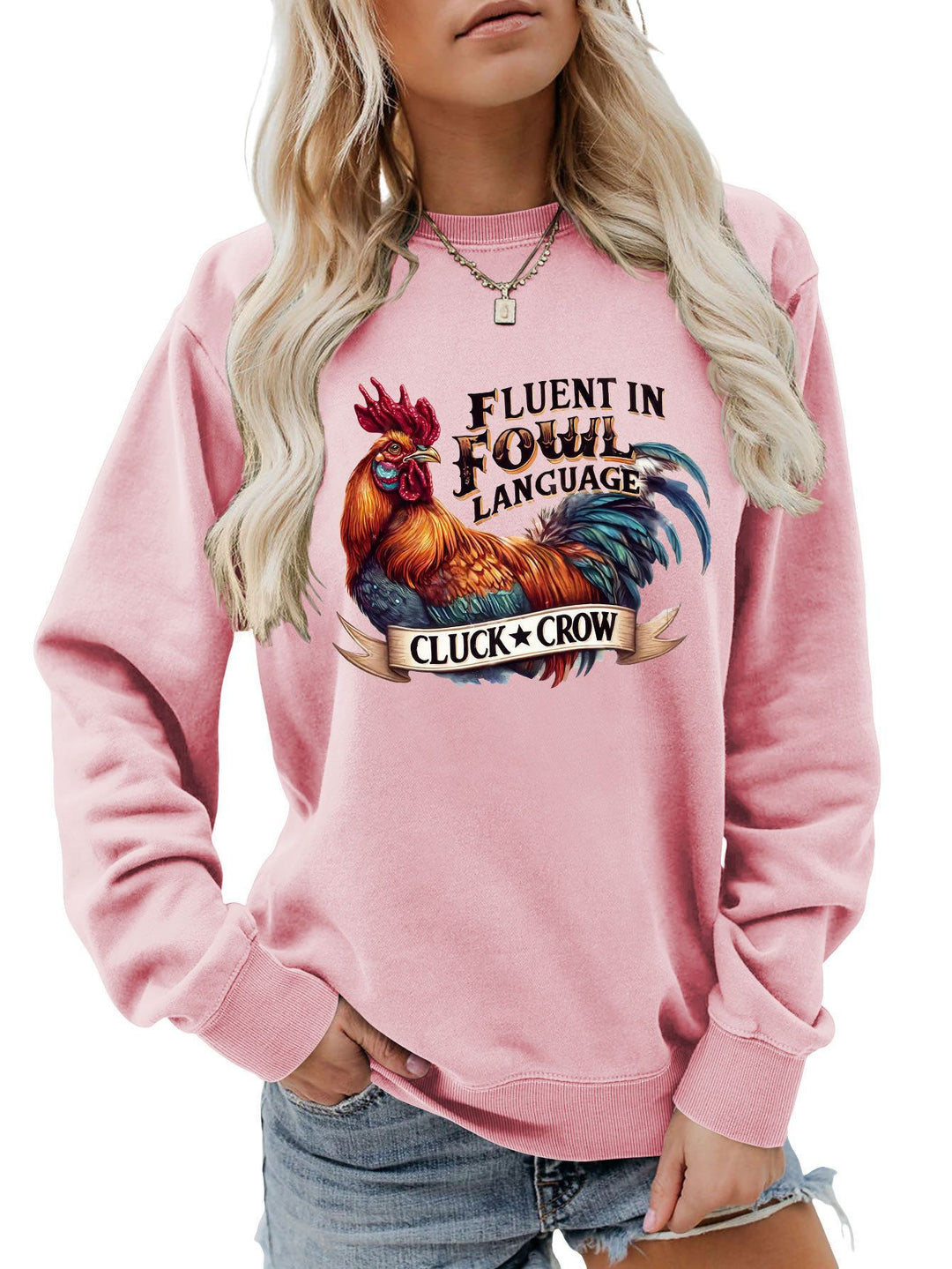 Kvinnors sweatshirts med humoristisk kycklingmotiv och komfortabel passform Mirla-Eva Jonsson