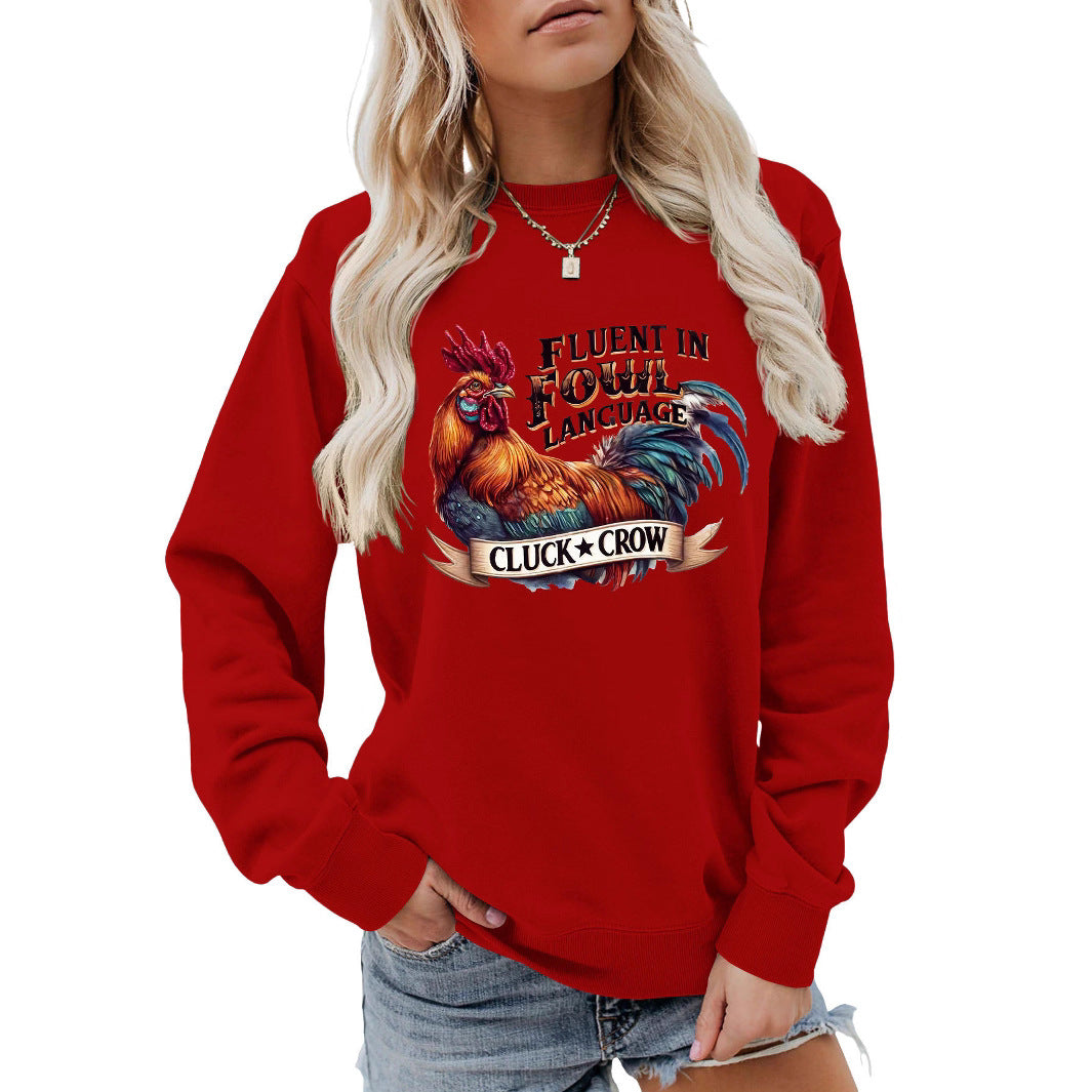 Kvinnors sweatshirts med humoristisk kycklingmotiv och komfortabel passform Mirla-Eva Jonsson