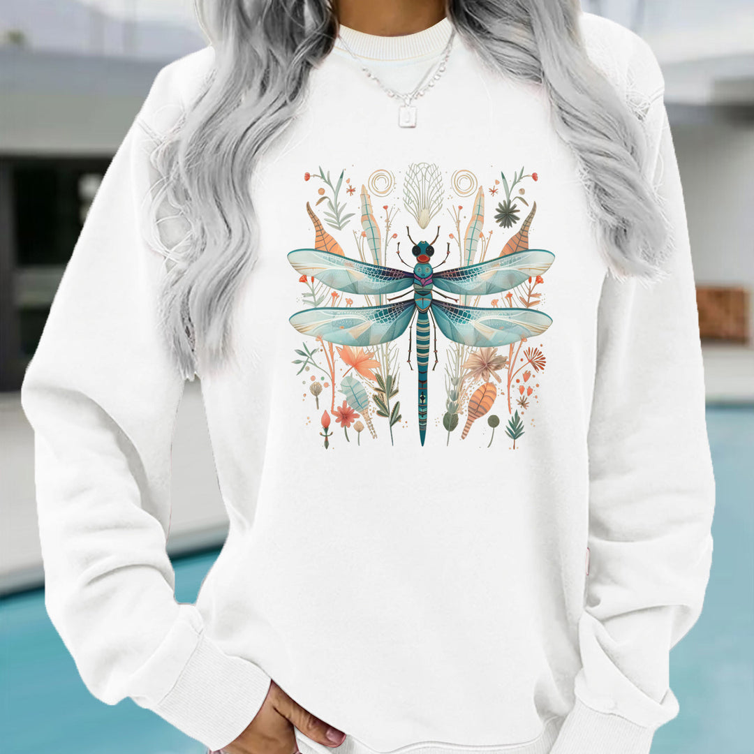 Kvinnors sweatshirts med unik trollslända tryck och botanisk design Mirla-Eva Jonsson