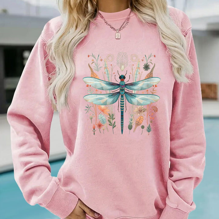 Kvinnors sweatshirts med unik trollslända tryck och botanisk design Mirla-Eva Jonsson