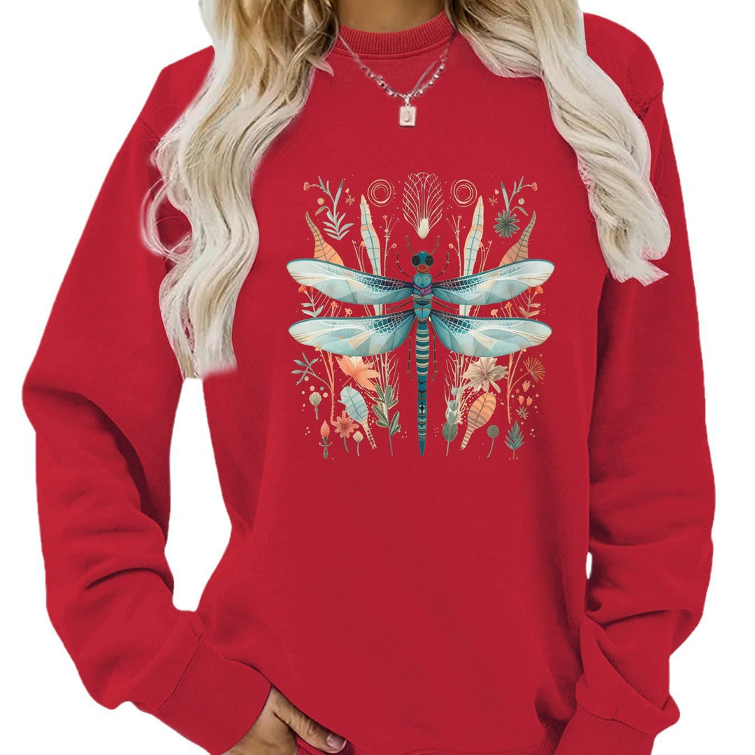 Kvinnors sweatshirts med unik trollslända tryck och botanisk design Mirla-Eva Jonsson