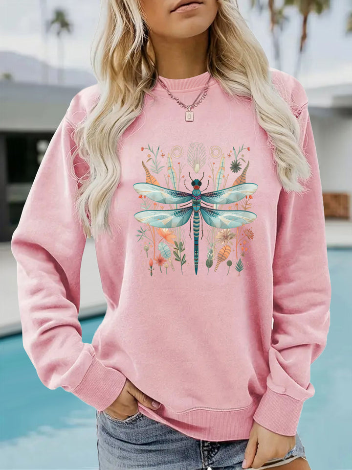 Kvinnors sweatshirts med unik trollslända tryck och botanisk design Mirla-Eva Jonsson