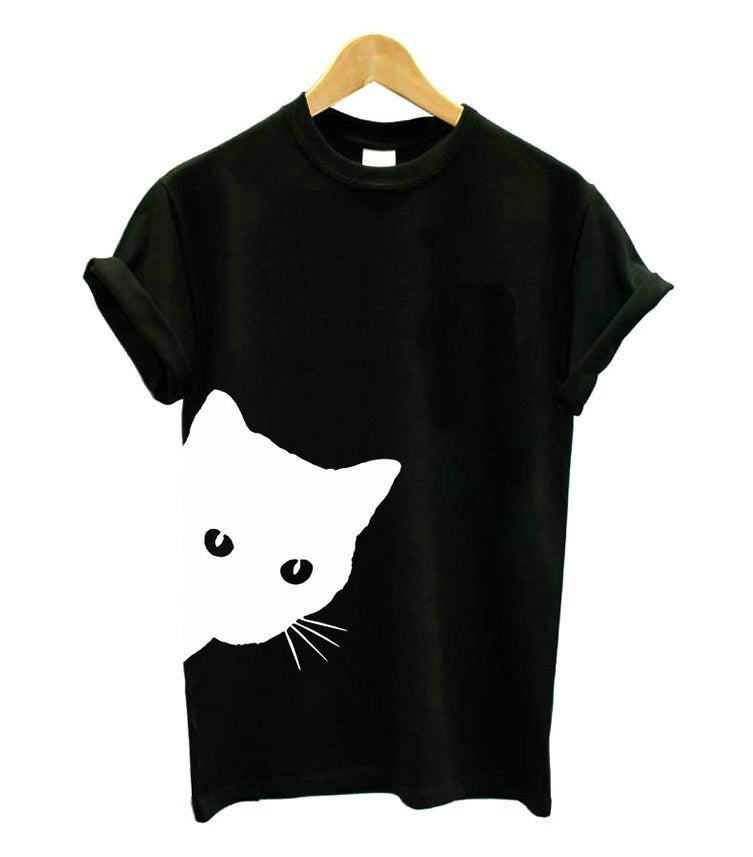 Kvinnors t-shirt med kreativ kattdesign och lös passform Mirla-Eva Jonsson