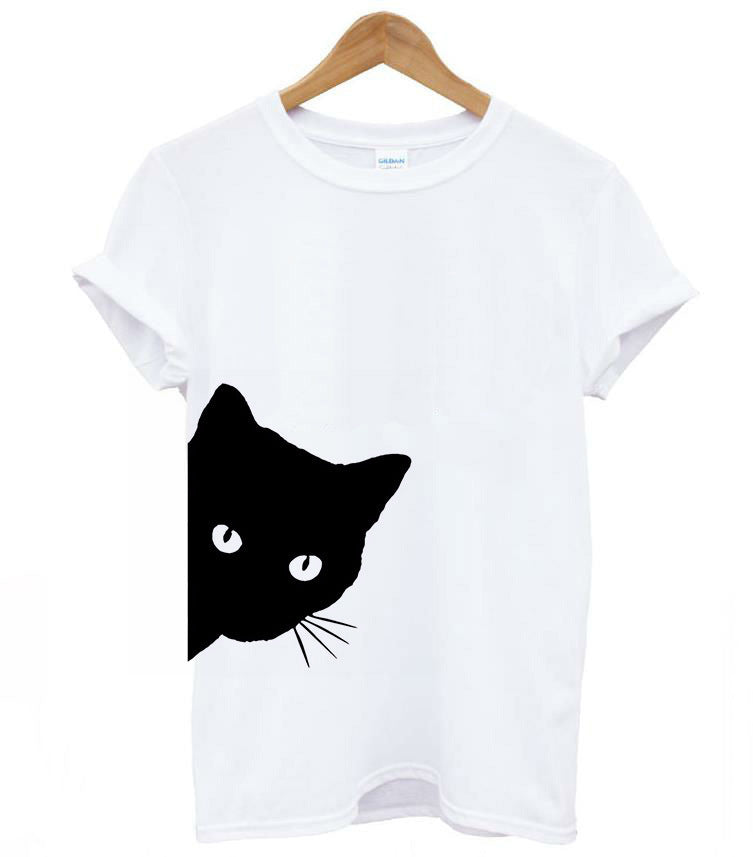 Kvinnors t-shirt med kreativ kattdesign och lös passform Mirla-Eva Jonsson