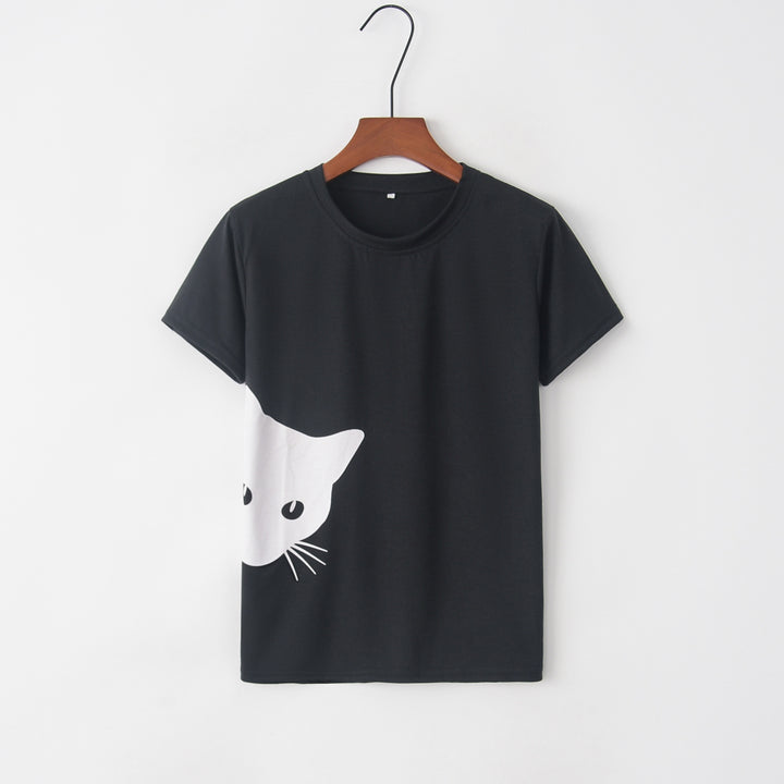 Kvinnors t-shirt med kreativ kattdesign och lös passform Mirla-Eva Jonsson