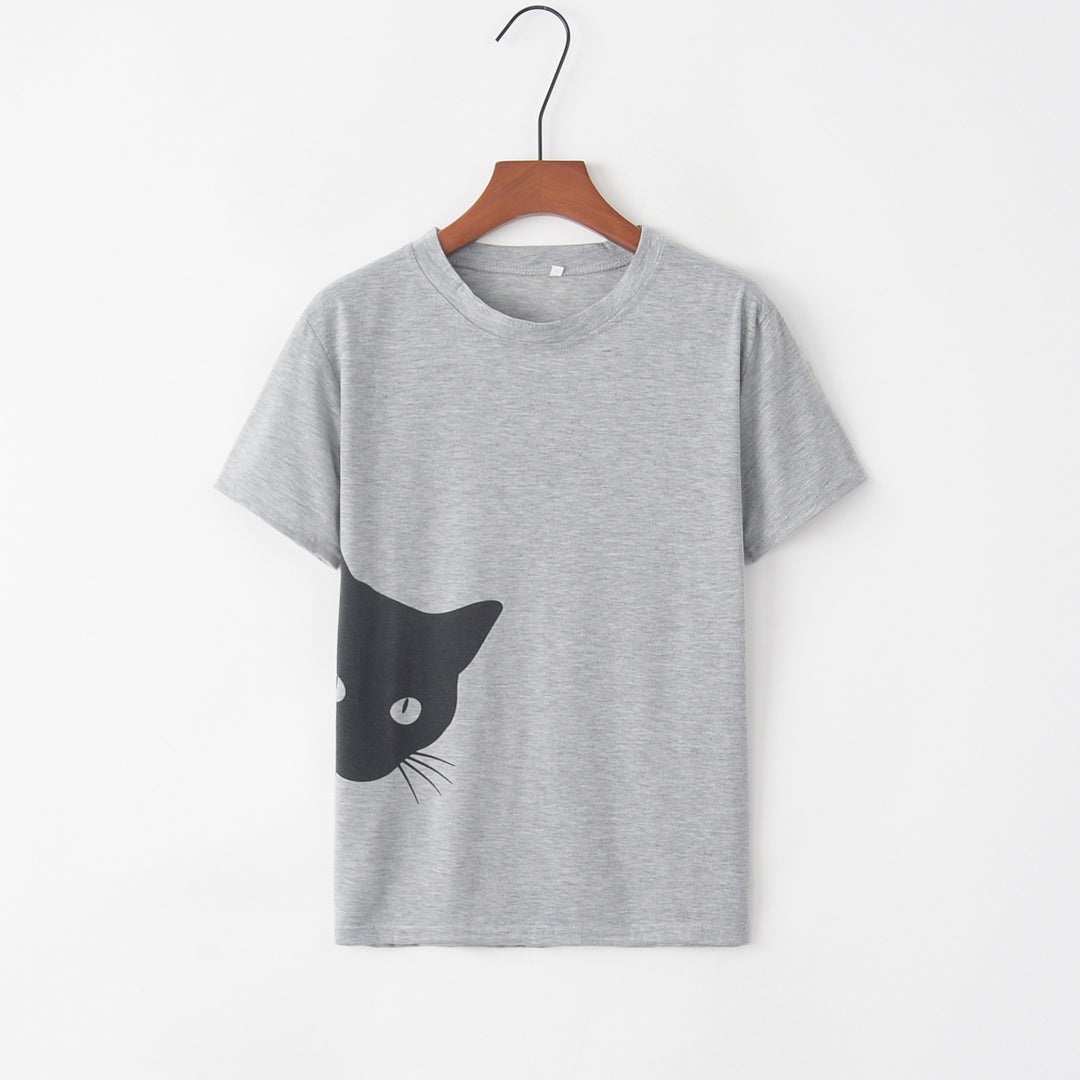 Kvinnors t-shirt med kreativ kattdesign och lös passform Mirla-Eva Jonsson