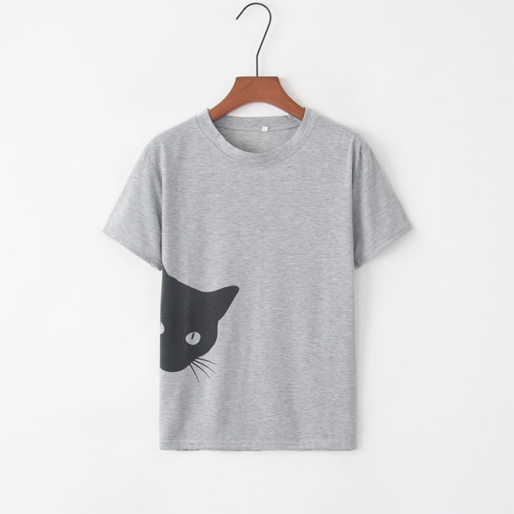 Kvinnors t-shirt med kreativ kattdesign och lös passform Mirla-Eva Jonsson