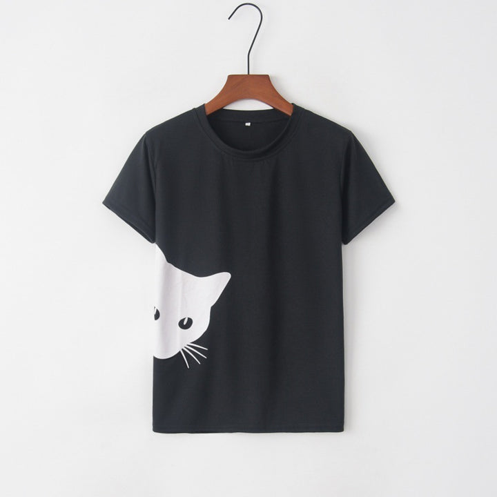 Kvinnors t-shirt med kreativ kattdesign och lös passform Mirla-Eva Jonsson