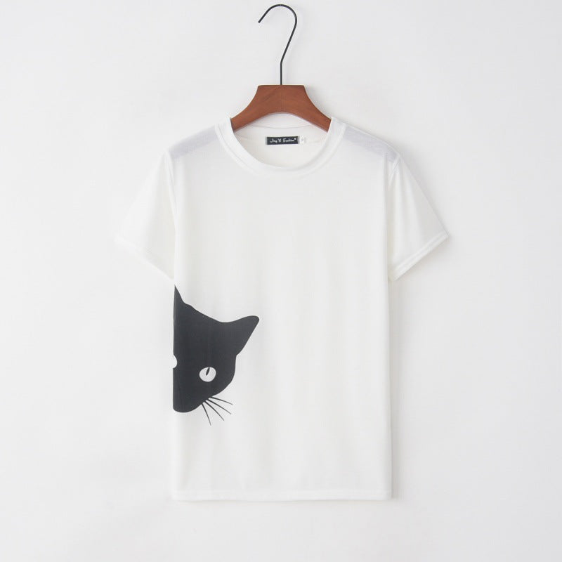 Kvinnors t-shirt med kreativ kattdesign och lös passform Mirla-Eva Jonsson