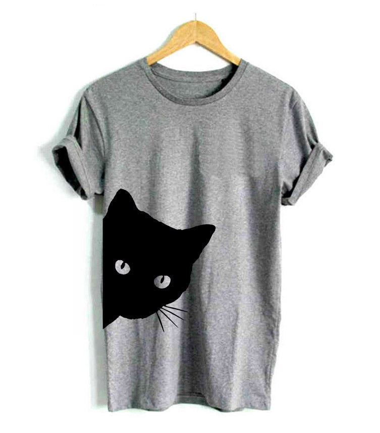 Kvinnors t-shirt med kreativ kattdesign och lös passform Mirla-Eva Jonsson