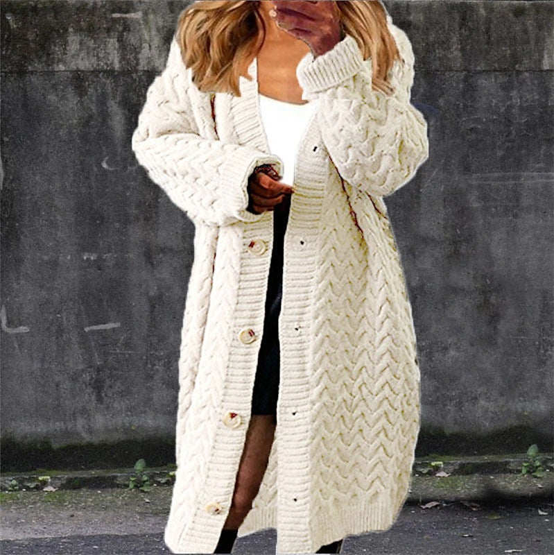Kvinnors tjocka stickade cardigan med texturerad kabeldesign och praktiska fickor Mirla-Eva Jonsson