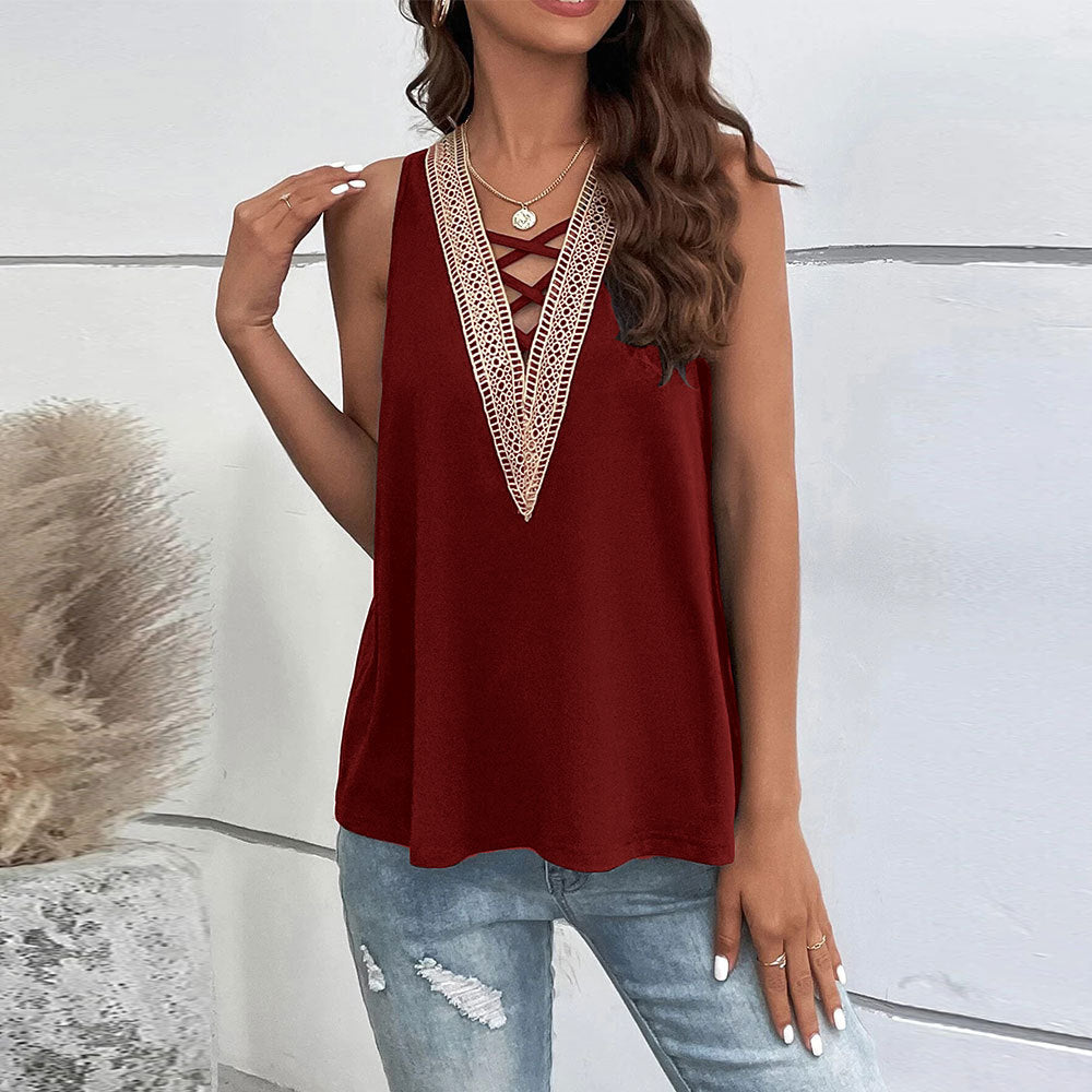 Kvinnors topp med djup V-ringning och dekorativa lurexband Mirla-Eva Jonsson