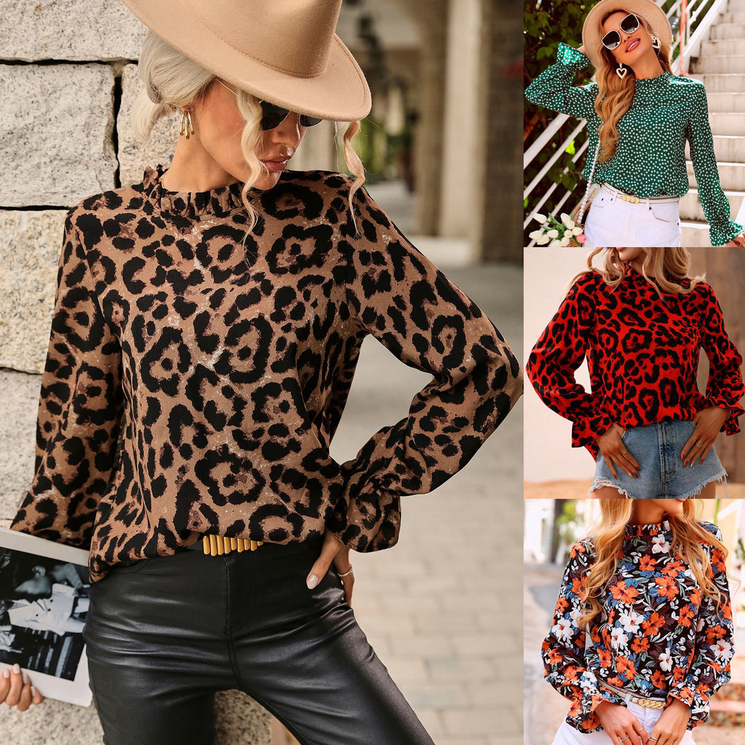 Kvinnors topp med leopardmönster och voluminösa ärmar Mirla-Eva Jonsson