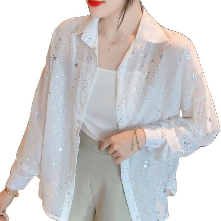 Kvinnors transparent blus med gnistrande stjärnor Mirla-Eva Jonsson