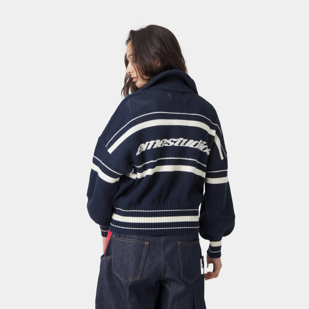 Kvinnors trendig zip-tröja med hög krage och texturerad tyg Mirla-Eva Jonsson