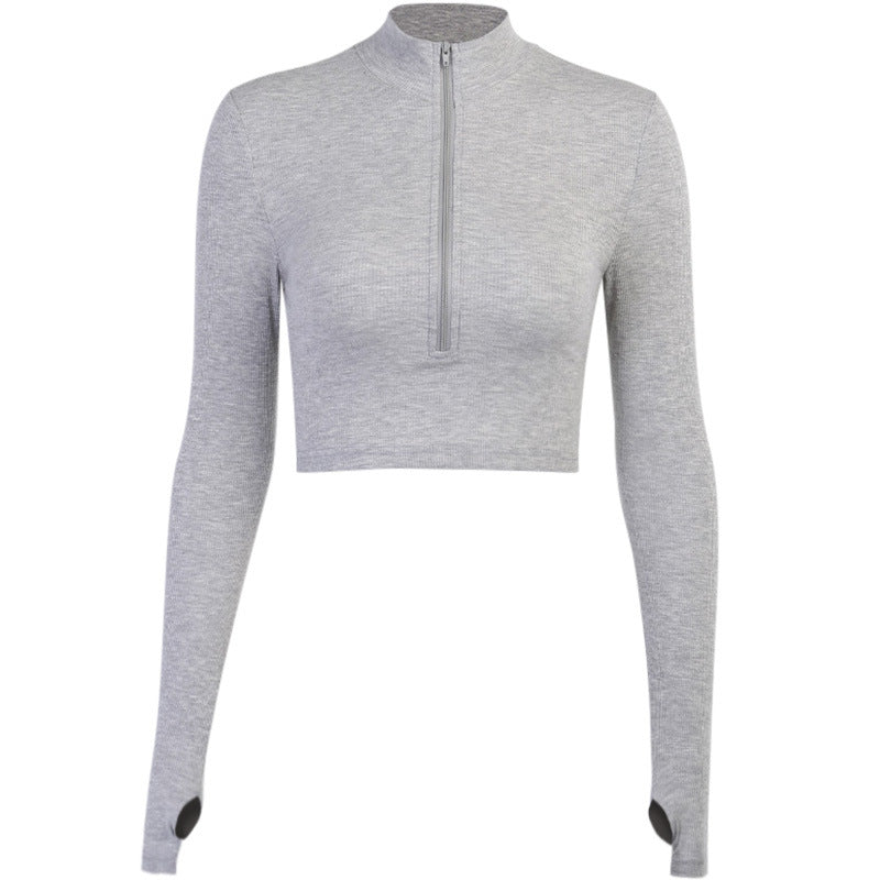 Kvinnors trendiga crop top med hög krage dragkedja och långa ärmar Mirla-Eva Jonsson