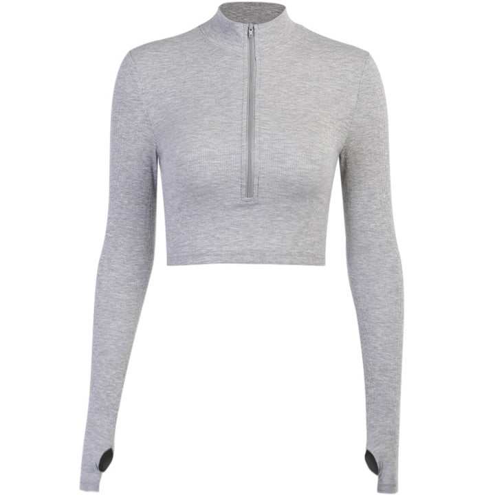 Kvinnors trendiga crop top med hög krage dragkedja och långa ärmar Mirla-Eva Jonsson