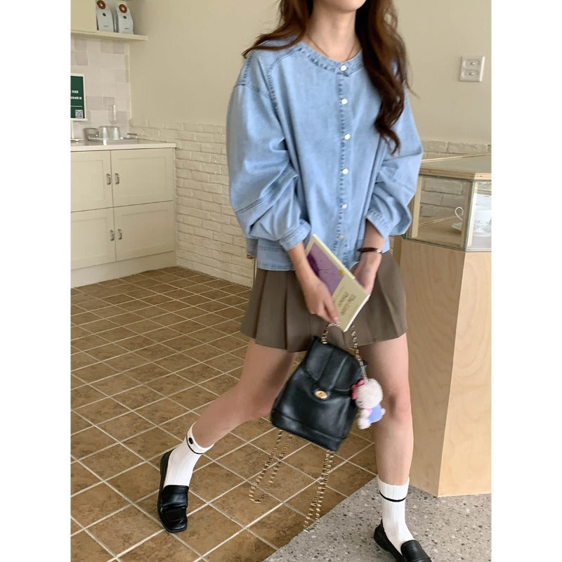 Kvinnors trendiga denimblus med puffärmar Mirla-Eva Jonsson