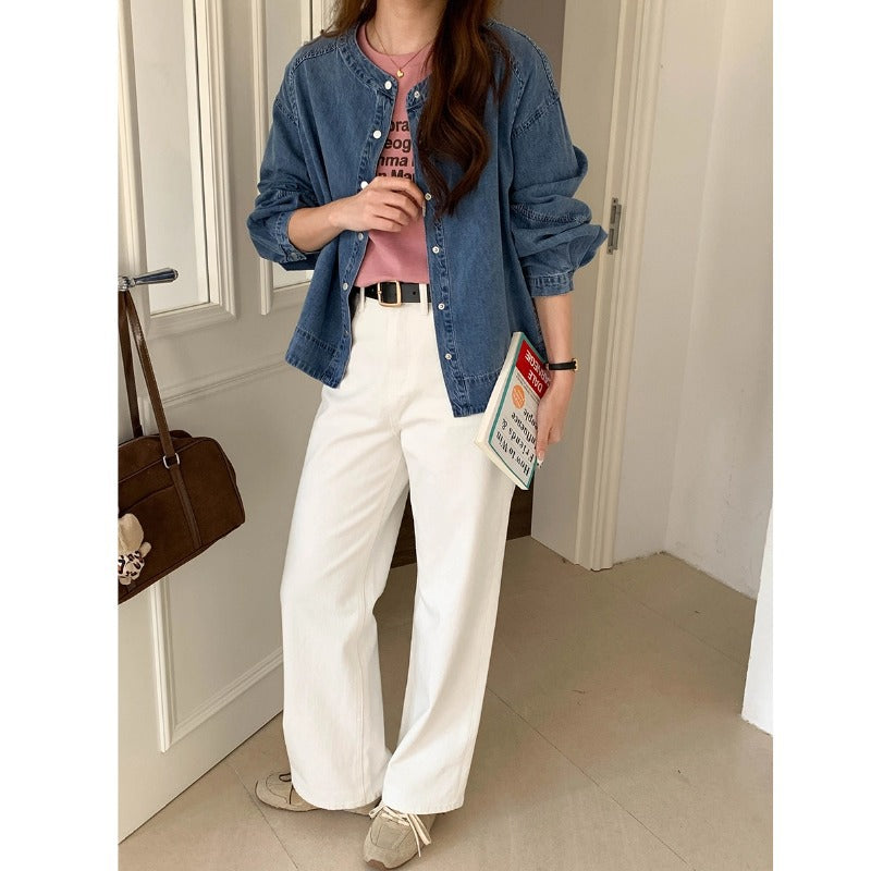 Kvinnors trendiga denimblus med puffärmar Mirla-Eva Jonsson