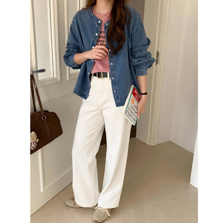 Kvinnors trendiga denimblus med puffärmar Mirla-Eva Jonsson