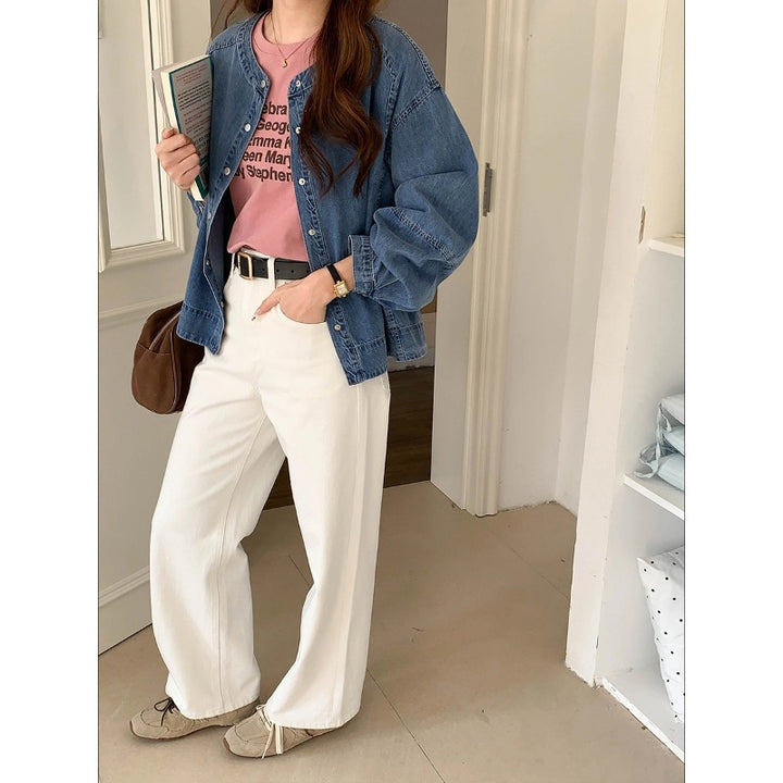 Kvinnors trendiga denimblus med puffärmar Mirla-Eva Jonsson