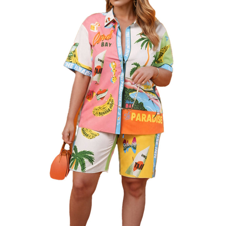 Kvinnors trendiga kortärmad set i sommar grafisk design Mirla-Eva Jonsson