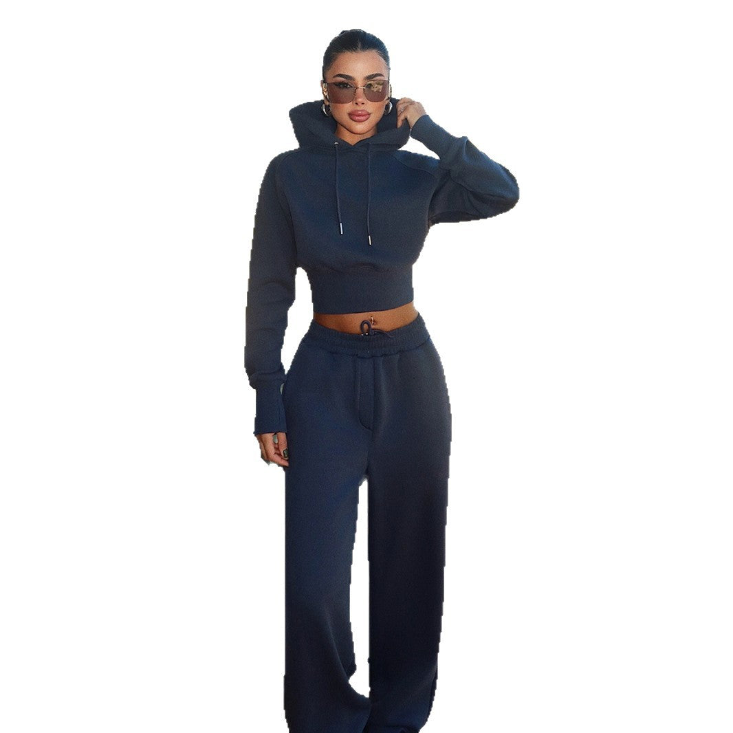 Kvinnors trendiga och bekväma croppad hoodie-set med elastisk midja Mirla-Eva Jonsson