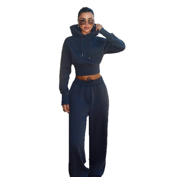 Kvinnors trendiga och bekväma croppad hoodie-set med elastisk midja Mirla-Eva Jonsson