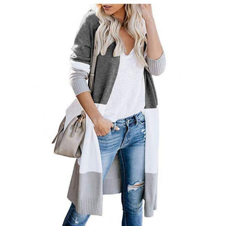 Kvinnors trendiga stickade cardigan med färgblockerande ränder Mirla-Eva Jonsson