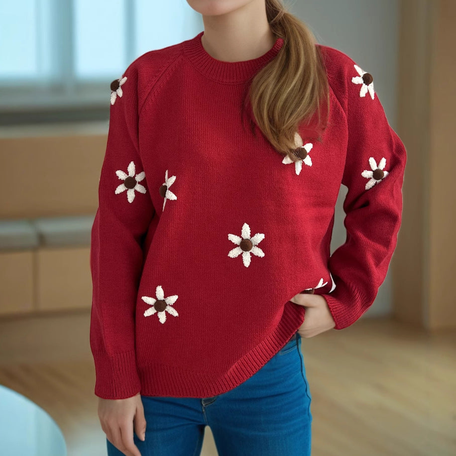 Kvinnors tröja med blommiga applikationer och avslappnad passform Mirla-Eva Jonsson