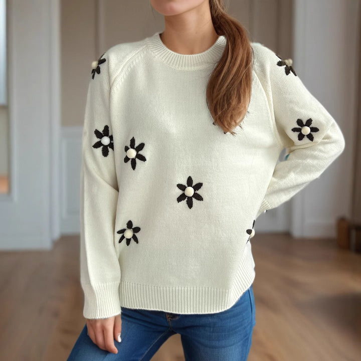 Kvinnors tröja med blommiga applikationer och avslappnad passform Mirla-Eva Jonsson