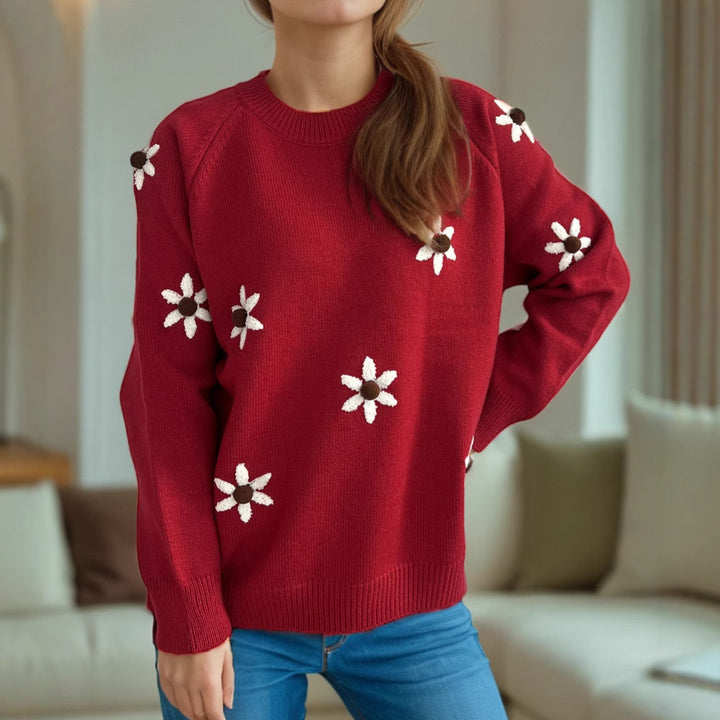 Kvinnors tröja med blommiga applikationer och avslappnad passform Mirla-Eva Jonsson
