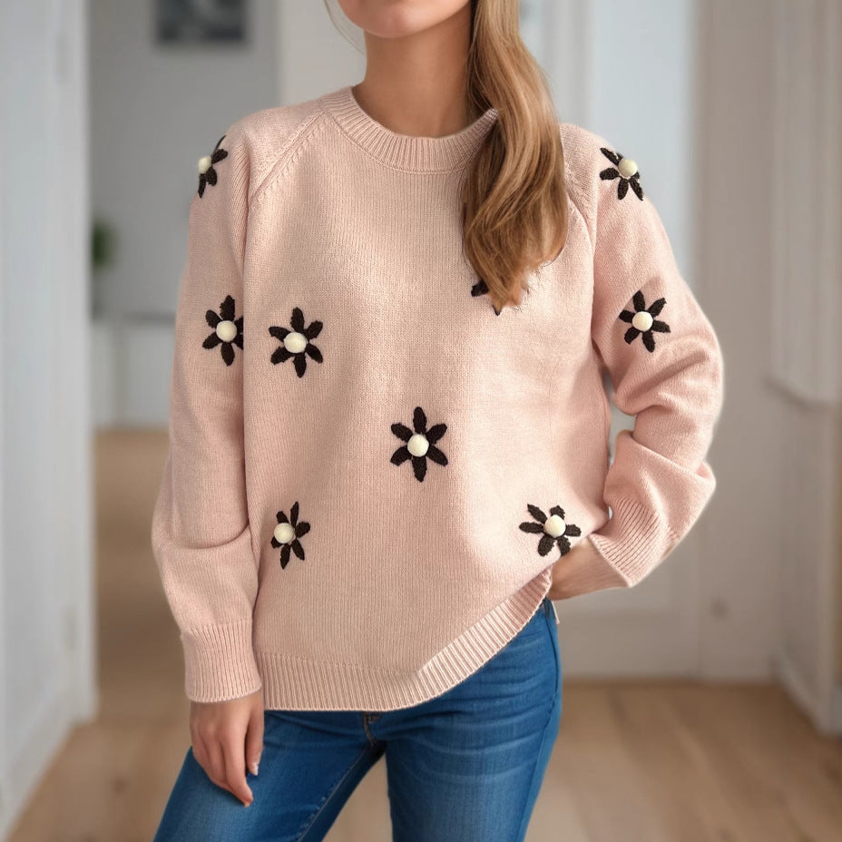 Kvinnors tröja med blommiga applikationer och avslappnad passform Mirla-Eva Jonsson