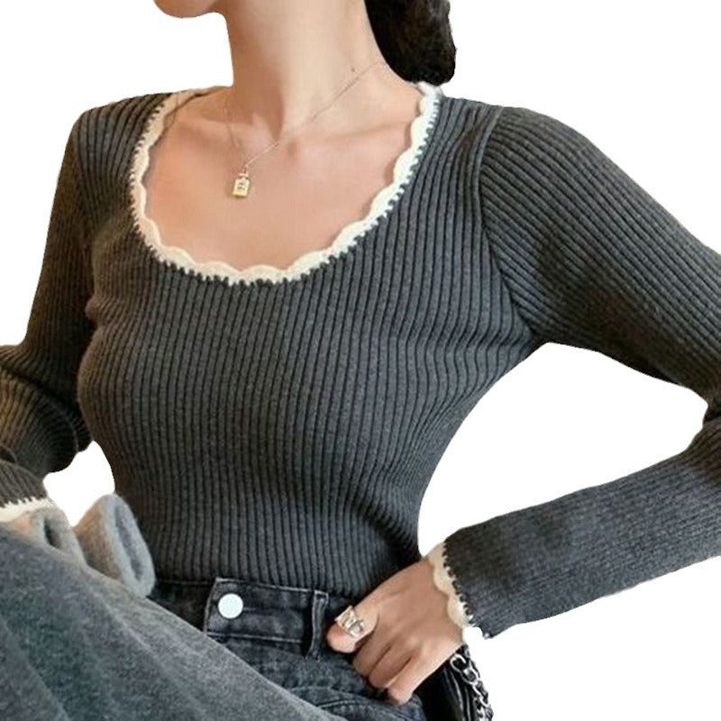 Kvinnors tröja med dekorativt vågmönster och finribbad stickning Mirla-Eva Jonsson