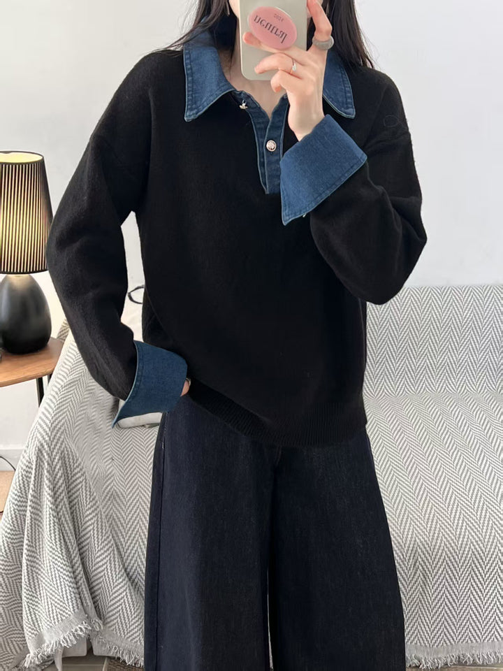 Kvinnors tröja med moderiktig skjortkrage och mjukt material Mirla-Eva Jonsson