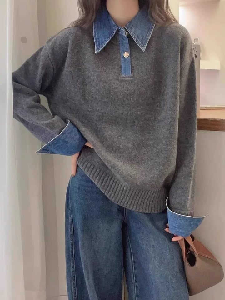 Kvinnors tröja med moderiktig skjortkrage och mjukt material Mirla-Eva Jonsson