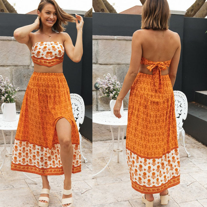 Kvinnors tvådelade set med bandeau-topp och flödande maxikjol Mirla-Eva Jonsson
