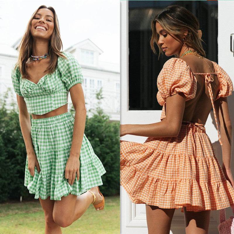 Kvinnors tvådelat set bestående av crop top och kjol med rutig skärning Mirla-Eva Jonsson