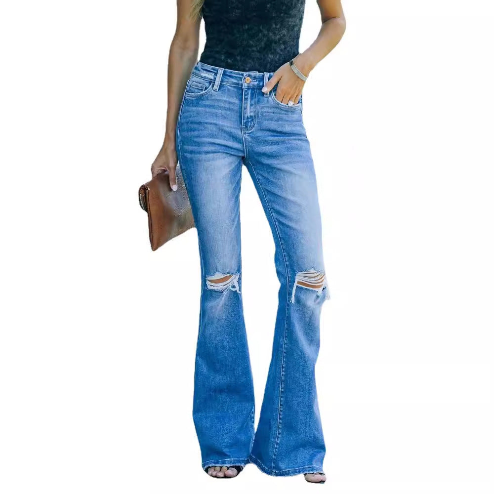 Kvinnors utsvängda jeans i vintage stil med modeinspirerade förstörda effekter-Eva Jonsson