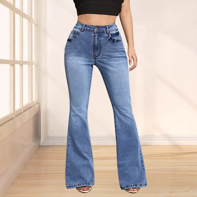 Kvinnors utsvängda jeans med dekorativa rosetter Mirla-Eva Jonsson