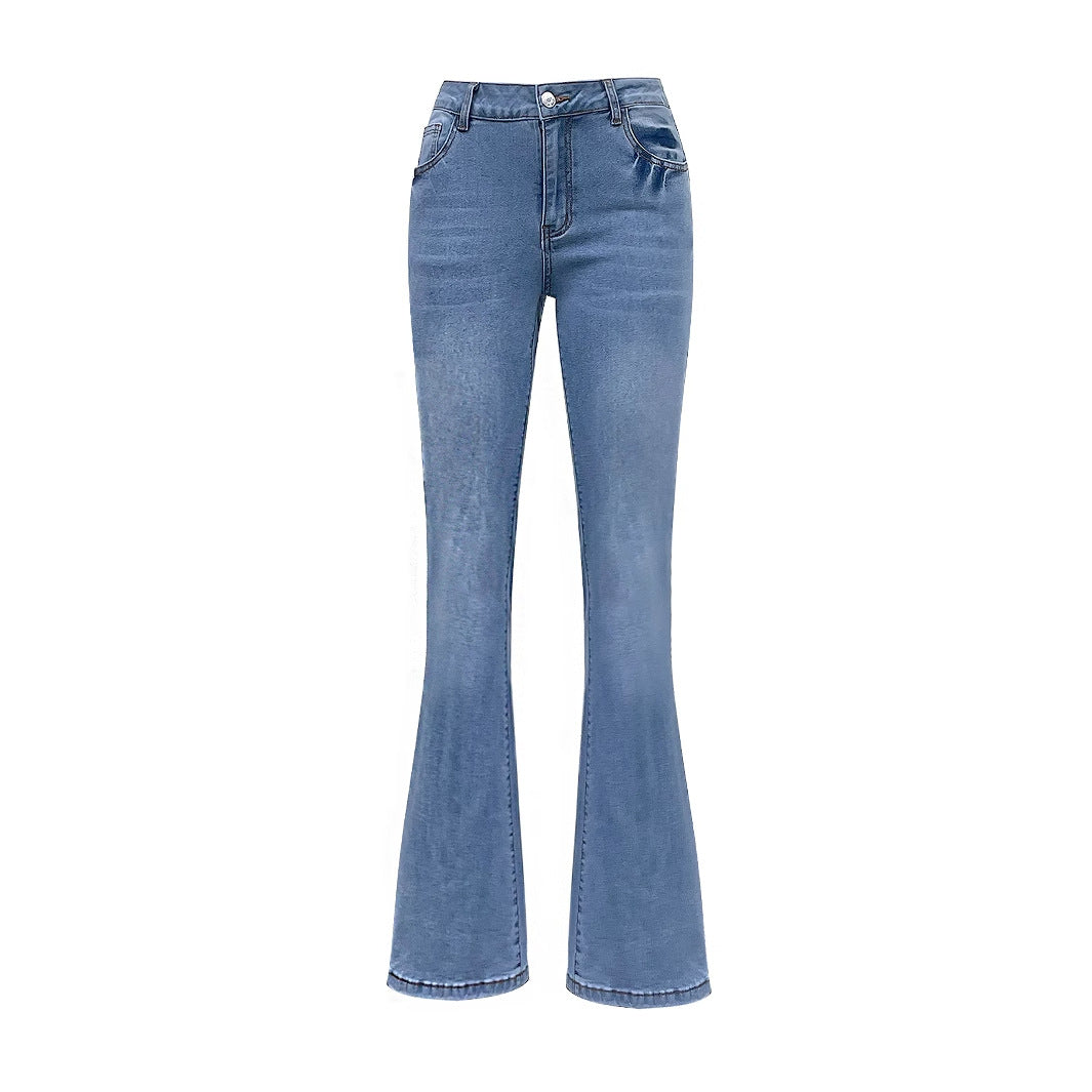 Kvinnors utsvängda jeans med dekorativa rosetter Mirla-Eva Jonsson