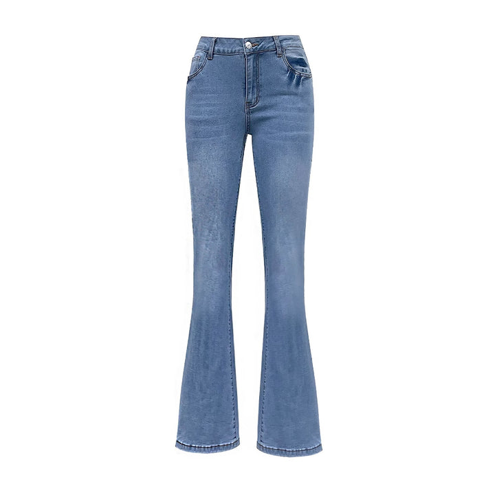 Kvinnors utsvängda jeans med dekorativa rosetter Mirla-Eva Jonsson