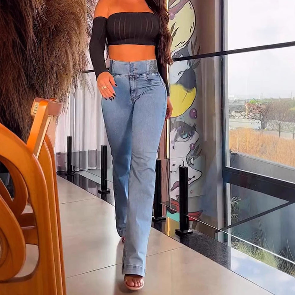 Kvinnors utsvängda jeans med hög midja och åtsittande snitt Mirla-Eva Jonsson