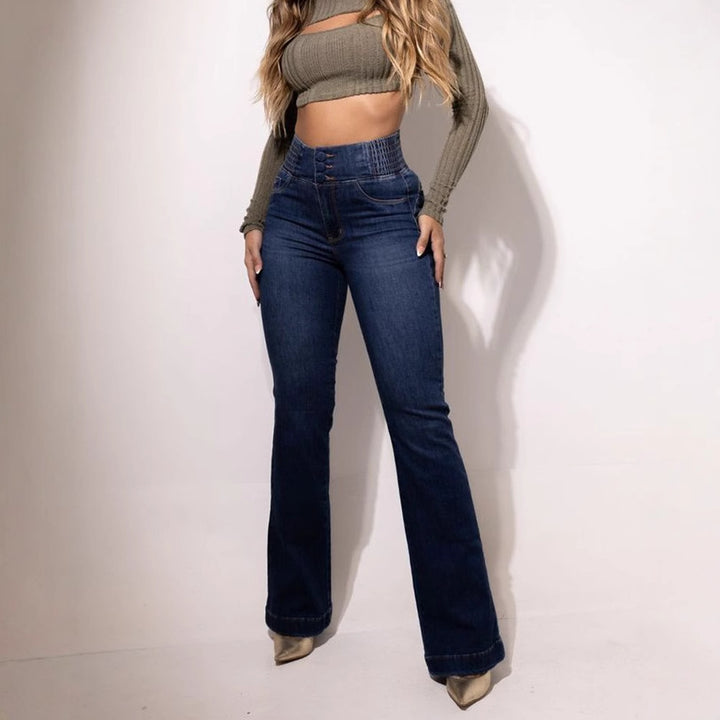 Kvinnors utsvängda jeans med hög midja och åtsittande snitt Mirla-Eva Jonsson