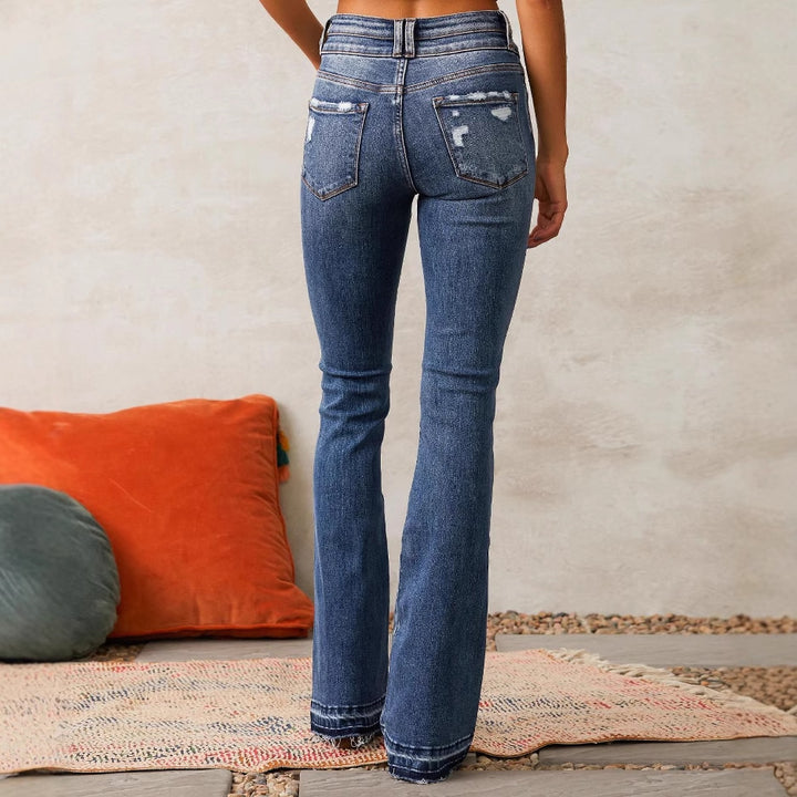 Kvinnors utsvängda jeans med hög midja och modernt förstört effekt Mirla-Eva Jonsson